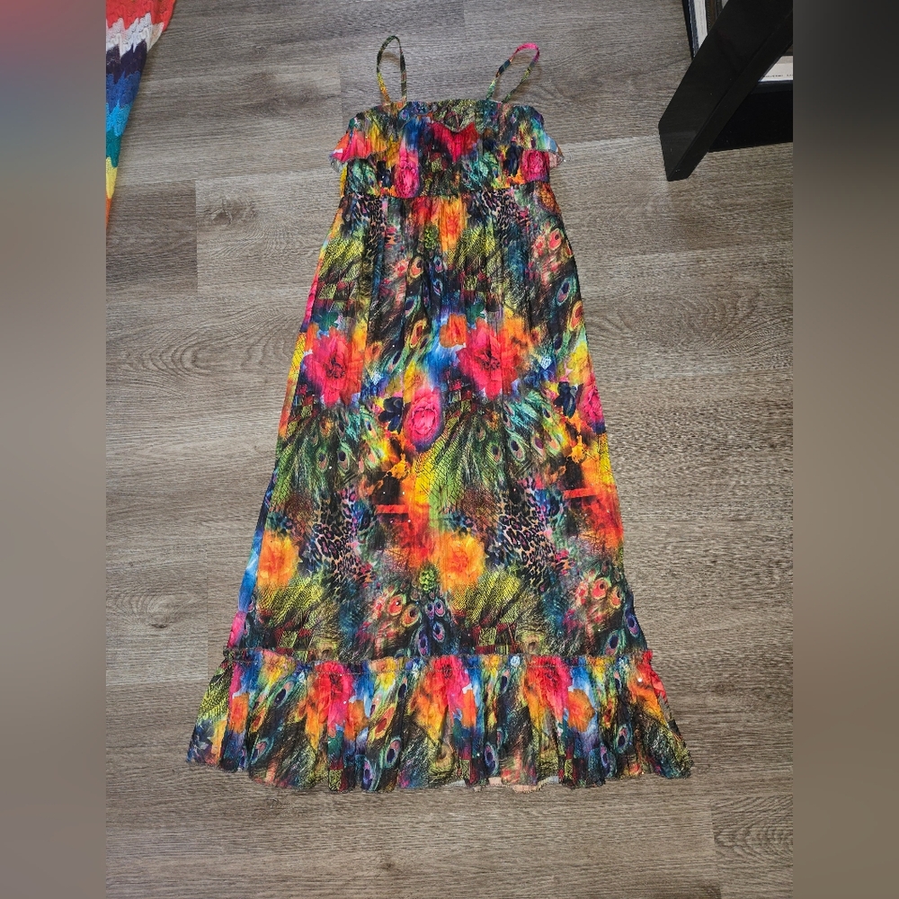 Girls Multicolor Peasant Maxi Dress - Unbranded